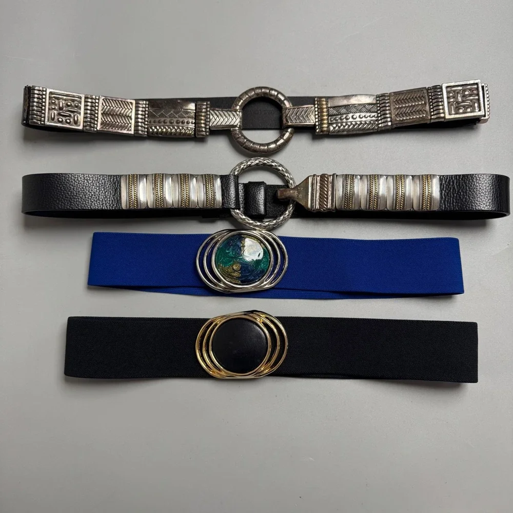 Chico's & Unbranded Women's Belt Lot 4 Western Boho Elastic Leather S/M Black